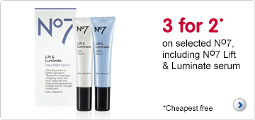 three for two mix and match on selected number seven. Including new lift and luminate serum